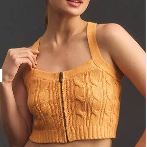 Maeve Zip-Front Cable Crop Sweater Tank Anthropologie - Orange